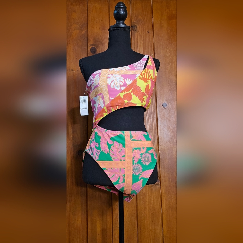 Bar III Tropical One-Shoulder One Piece